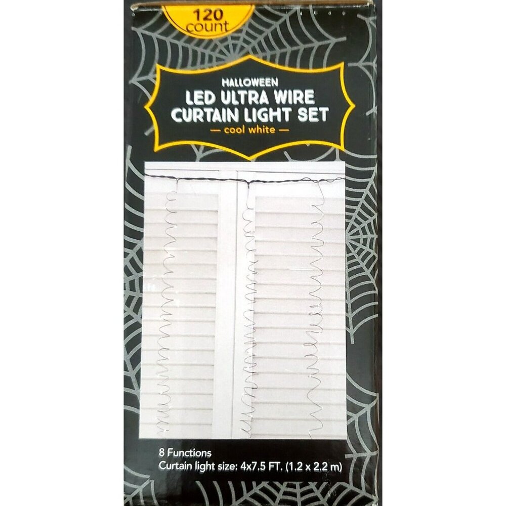 New Halloween LED Wire Curtain 120 Light Set Electric 8 Functions Clear White - Picture 2 of 2